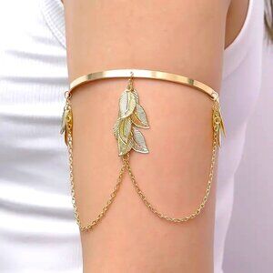 Upper Arm Cuff Bracelet Boho Hippie Armlet Chain Dangle Leaves Stylish New